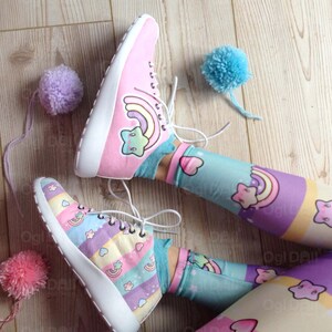 Pink Sports Trainers with Rainbow Graphics