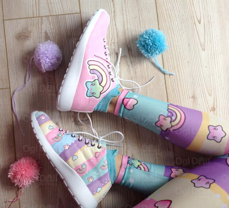 Pink Sports Trainers with Rainbow Graphics