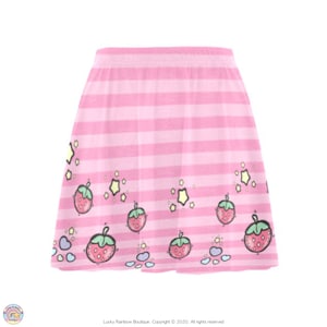 Cute Strawberry Skater Skirt, Kawaii Clothing, Pastel Pink Circle Skirt Dress, Summer Festival Outfit, Stars and Hearts, Harajuku Fashion