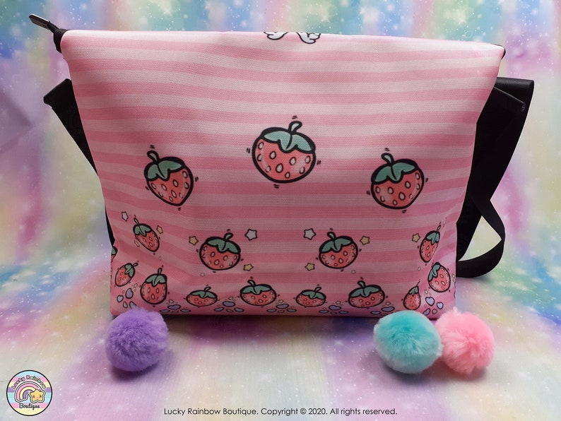 Kawaii Messenger Shoulder Bag Pastel Strawberry Bunny Crossbody Handbag Cute Purple Rabbit Purse Fairy Kei Accessories