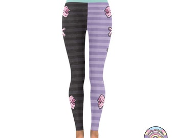 Leggings con stampa a nastro corsetto, abbigliamento gotico pastello, leggings bicolore, carino raccapricciante, gotico kawaii, vestiti alternativi, J-fashion