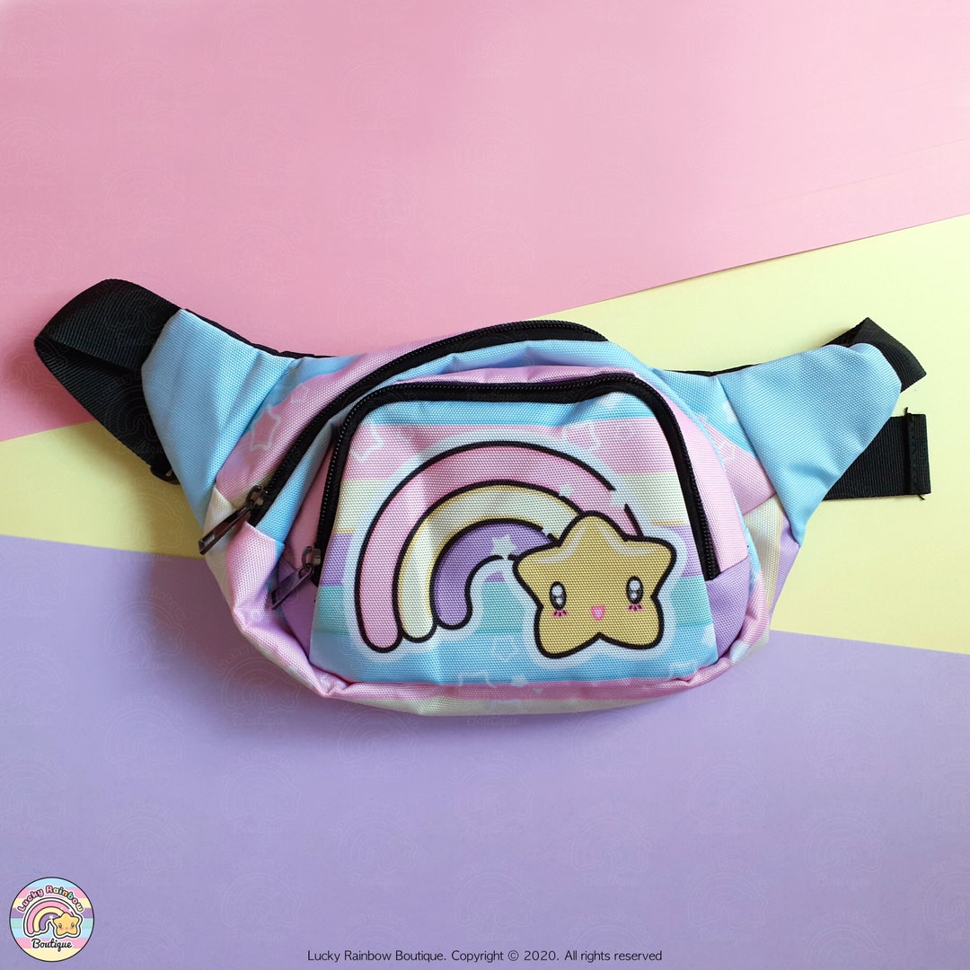 Sac banane pastel arc-en-ciel, sac kawaii, sac banane étoiles et