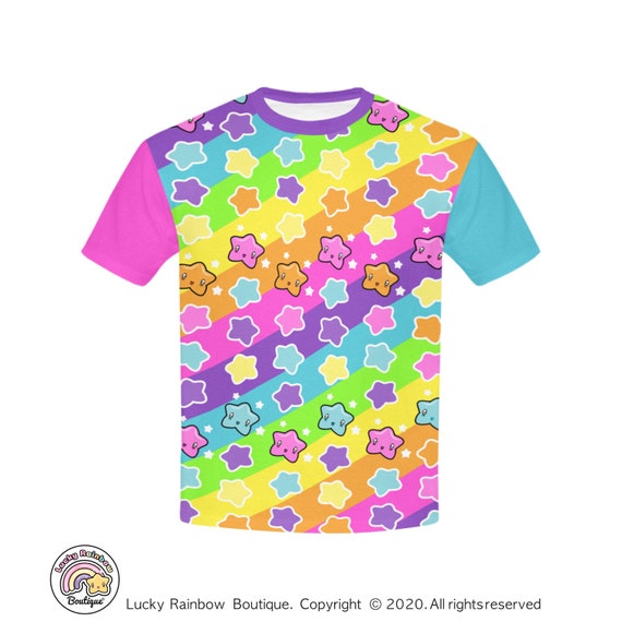 K*様 Etavirp UntitledTee Printed ByPajaSt Rainbow Stripes & Stars Tshirt, Decora Kei Clothing, All