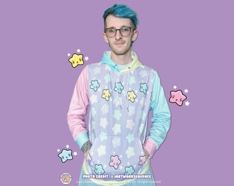 Sudadera con capucha con estampado de estrella rosa pastel, suéter arcoíris de bloque de color, ropa para niños, sudadera Harajuku, estética de los años 80, Yume Kawaii, Fairy Kei