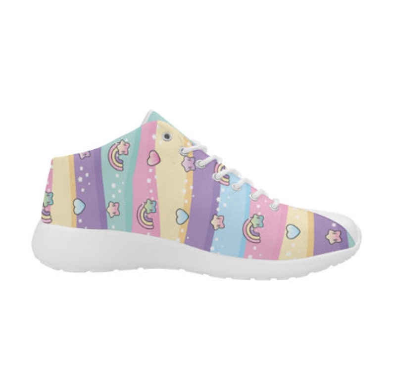 Cute Pastel Wavy Rainbow Shoes with White Laces for adults