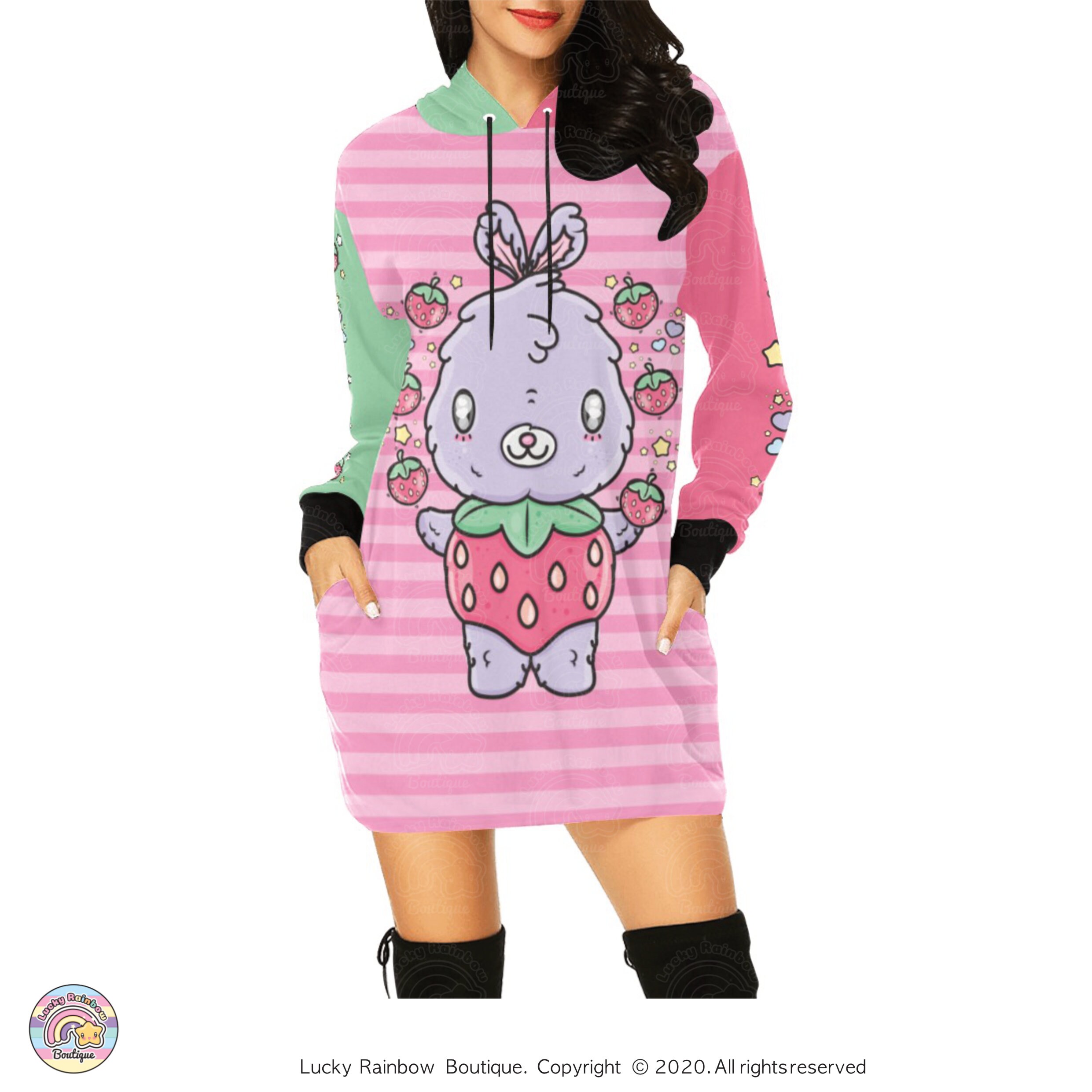 Strawberry Bunny Hoodie Dress Kawaii 