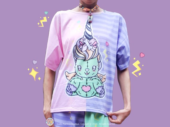 Unicorn TShirt, Zombi Shirt, Pastel Goth Clothing, Creepy Cute Tee, Summer Tops Y2K, 90s Aesthetic, Anime Graphic Tees, Harajuku Fashion