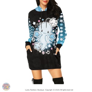 Sudadera con capucha de gran tamaño con fantasmas y estrellas, bonito vestido fantasmal, sudadera Harajuku, vestido tipo suéter con estrellas, ropa kawaii, espeluznante y linda, moda decorativa