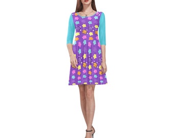 Bright Rainbow Star skater Dress, Kawaii clothes, Starry Dress, Fit and Flare Skirt, Summer Dresses for Teens, Festival Outfit for Women