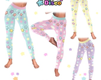 Pastel Star Leggings, Rainbow Stars Leggings, Fairy Kei Tights, Harajuku Pants, Kawaii Clothing, Yoga Leggings, Yume kawaii, Kidcore Clothes