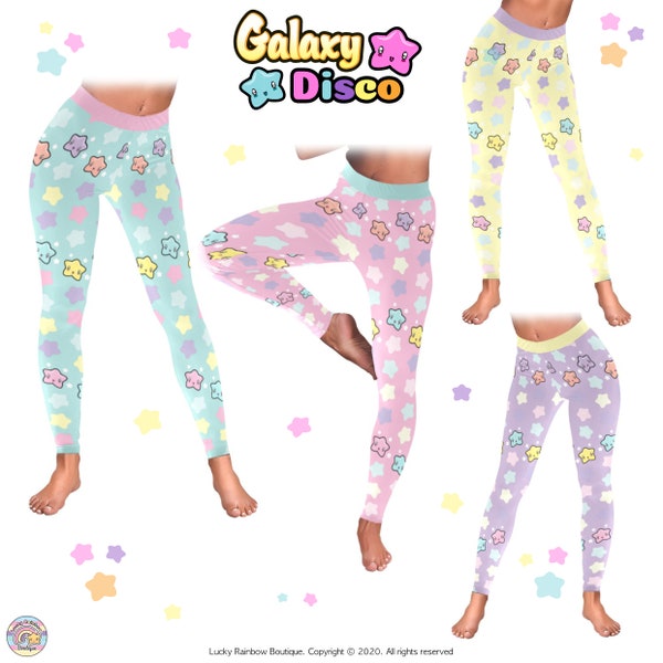 Pastel Star Leggings, Rainbow Stars Leggings, Fairy Kei Tights, Harajuku Pants, Kawaii Clothing, Yoga Leggings, Yume kawaii, Kidcore Clothes