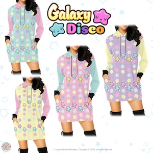 Pastel Stars Hoodie Dress, Retro Rainbow Sweatshirt, Fairy Kei Clothing, Winter Sweaters for Women, Oversized Sweater, Comfort Colors Shirt