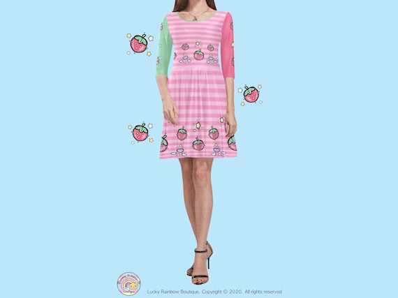 Pink Strawberry Skater Dress Kawaii Clothes Summer Dresses for Women Y2K Dress Short Stars and Stripes Skirt Fairy Kei Harajuku Fashion Etsy UK