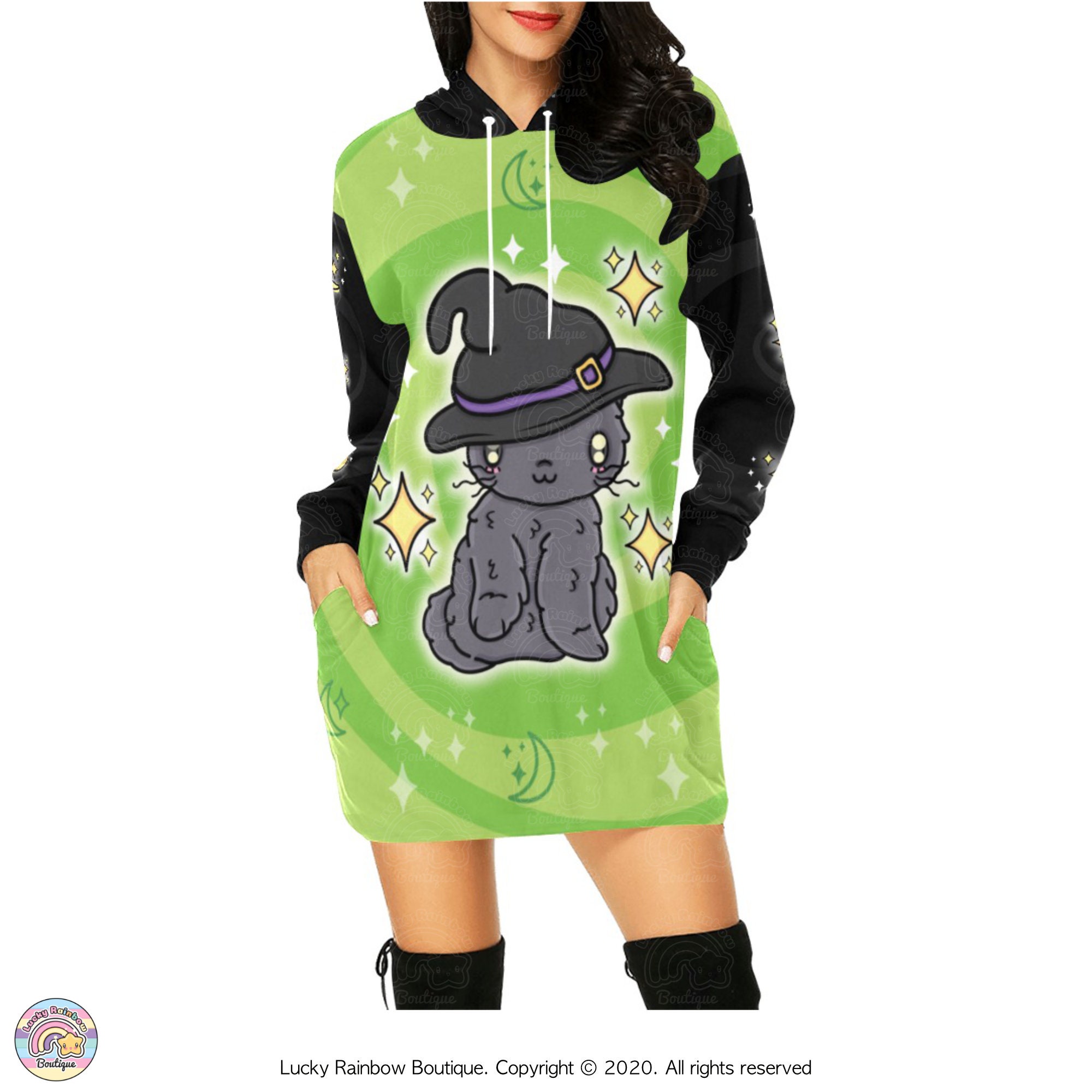 Witch Cat Hoodie Dress Kawaii Goth 