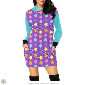 Vestido con capucha de estrella morada, sudadera con arcoíris kawaii, moda Harajuku, suéter extragrande con estampado de noche estrellada, camisa de colores cómodos para Halloween