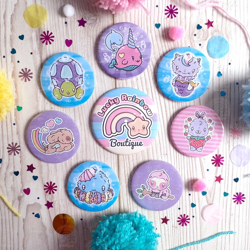 Kawaii Badges Cute Pastel Rainbow Animal Pins Anime Birthday | Etsy