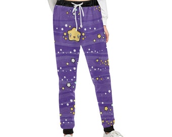 Galaxy Star Unisex Jogger Pants, Kawaii Clothes, Purple Stars Sweatpants, J-fashion, Starry Night Jogging Bottoms, Harajuku Clothing