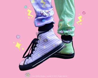 Pastel Goth Shoes Halloween Sneakers, Crossbones & Bows Canvas Boots, 80s Punk Clothes, High Tops Custom, Y2K Shoes, Spooky Season Gifts