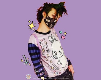 Halloween Ghost Bunny Sweatshirt, Spooky Season Sweater, Yami Kawaii Clothing, Pastel Goth Shirt, Harajuku Fashion