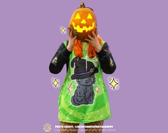 Witch Cat Hoodie Dress, Halloween Sweatshirt Spooky Vibes, Kawaii Clothing, Witchy Shirt Long Sleeve, Black Cat Top, Fall Sweaters for Women