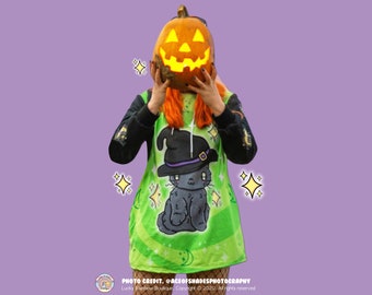 Witch Cat Hoodie Dress, Kawaii Goth Clothes, Halloween Sweatshirt, Spooky Season Jumper, Harajuku Sweater, Celestial Shirt, Creepy Cute Top