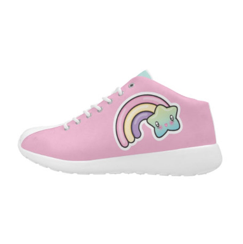 Pastel Pink Basket Ball Trainers with a rainbow Star Graphic