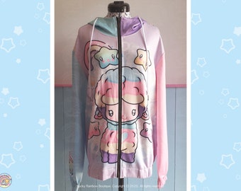 Pastel Rainbow Llama Zip Up Hoodie, Kawaii Clothes, Cute Alpaca Sweatshirt, Fairy Kei Sweater, 80s Style Tracksuit Top, Yume Kawaii