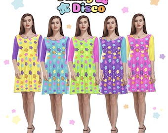 Bright Rainbow Star Skater Dress, Cute Starry Dress, Kawaii Clothes, Fit & Flare Dress, Retro Dress, Harajuku Dress, Anime Cosplay