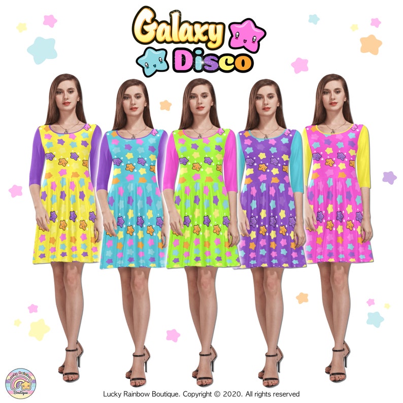 Rainbow All over Star Print Dresses. 5 
colour to choose from