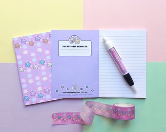 Pink Star Journal Gift Set, Pastel Kawaii Stationery, Cute Washi Tape, Notebook A6 Lined Paper with Pen, Birthday Gift for best Friend