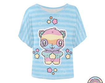 Pastel Rainbow Bear TShirt, 90s Anime Shirt Cute, Pride Month Tee, Star Batwing Top, Summer Tops for Teens, Fairy Kei Clothes, Soft Girl Era