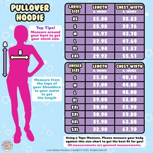Classic Hoodie Adult Size Chart. Lucky Rainbow Boutique