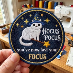 Hocus Pocus Cat Iron On Patch, Halloween Gift, Magical Chic, Novelty Present
