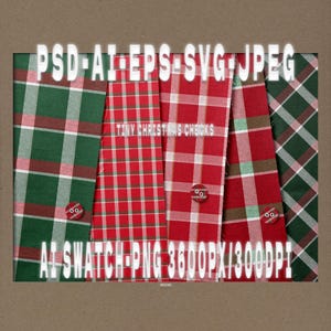 Diseño de tartán sin costuras con estampado de corona navideña, cuadros navideños pequeños, 6 combinaciones de colores, papel digital PNG JPG SVG EPS AI PSD PA, uso comercial