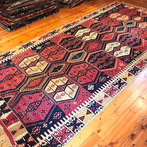 Tappeto turco 13&#39;5&quot;X6&#39;6&quot; Antico Anatolico Malatya Kilim Tappeto Orientale Fatto a mano Coloranti naturali Tribal Wool Eclettico Tessuto a mano Boho GK103