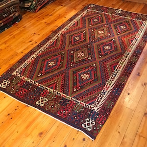 Turkish Rug 9'1"x5'0" Vintage Anatolian Fethiye Kilim Rug Oriental Handmade Natural Dyes Tribal Wool Eclectic Handwoven Bohemian GK88