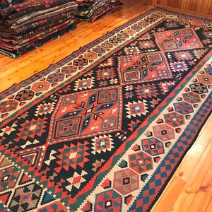Rug 15'1"x6'11" Kazak Antique Caucasian Kilim Rug Oriental Handmade Natural Dyes Tribal Wool Eclectic Handwoven Bohemian GK105