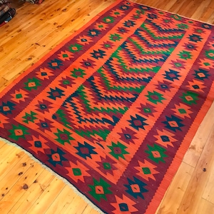 Turkish Rug 7'9"x5'1" Antique Sarkoy Anatolian Kilim Rug Oriental Handmade Natural Dyes Tribal Wool Eclectic Handwoven Bohemian GK145