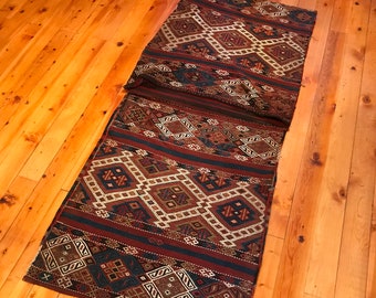 Alfombra turca 5'11"x2'7" Antique Heybe Anatolian Kilim Rug Oriental Handmade Natural Dyes Tribal Wool Eclectic Handwoven Boho GK175