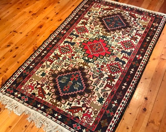 Alfombra Vintage Caucásica Soumak 6'5"x3'10" Alfombra Oriental, Alfombra Ecléctica, Diseño Tribal, Alfombra Boho, Alfombra Hecha a Mano GK303