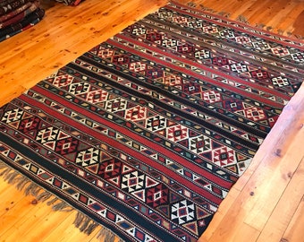 8'4"x5'5" antiek Shirvan Kaukasisch Kelim-tapijt | Oosterse handgemaakte wol met natuurlijke kleurstoffen - Tribal, eclectisch, handgeweven, Boho Rug GK85