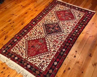 Alfombra Soumak caucásica vintage 7'2 "x3'9" Alfombra oriental, Alfombra ecléctica, Diseño tribal, Alfombra boho, Alfombra hecha a mano GK299