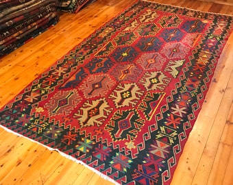 Vloerkleed 10'8"x5'11" Kuba Antieke Kaukasische Kelim Tapijt Oosterse Handgemaakte Natuurlijke Kleurstoffen Tribal Wol Eclectische Handgeweven Boho GK100