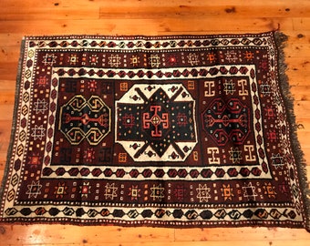 Alfombra Turca 5'5"x3'9" Alfombra Herki Vintage Oriental Tintes Naturales Hechos a Mano Lana Tribal Ecléctica Tejida a Mano Boho OGK33