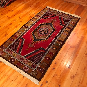 Tappeto turco 6&#39;9&quot;x3&#39;8&quot; Tappeto tappeto Yahyali vintage Orientale Fatto a mano Tinture naturali Lana tribale Eclettico Tessuto a mano Boho GK18