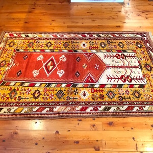 Turkish Rug 7&#39;10”x4’11” Antique Milas Carpet Rug Oriental Handmade Natural Dyes Tribal Wool Eclectic Handwoven Bohemian GK13
