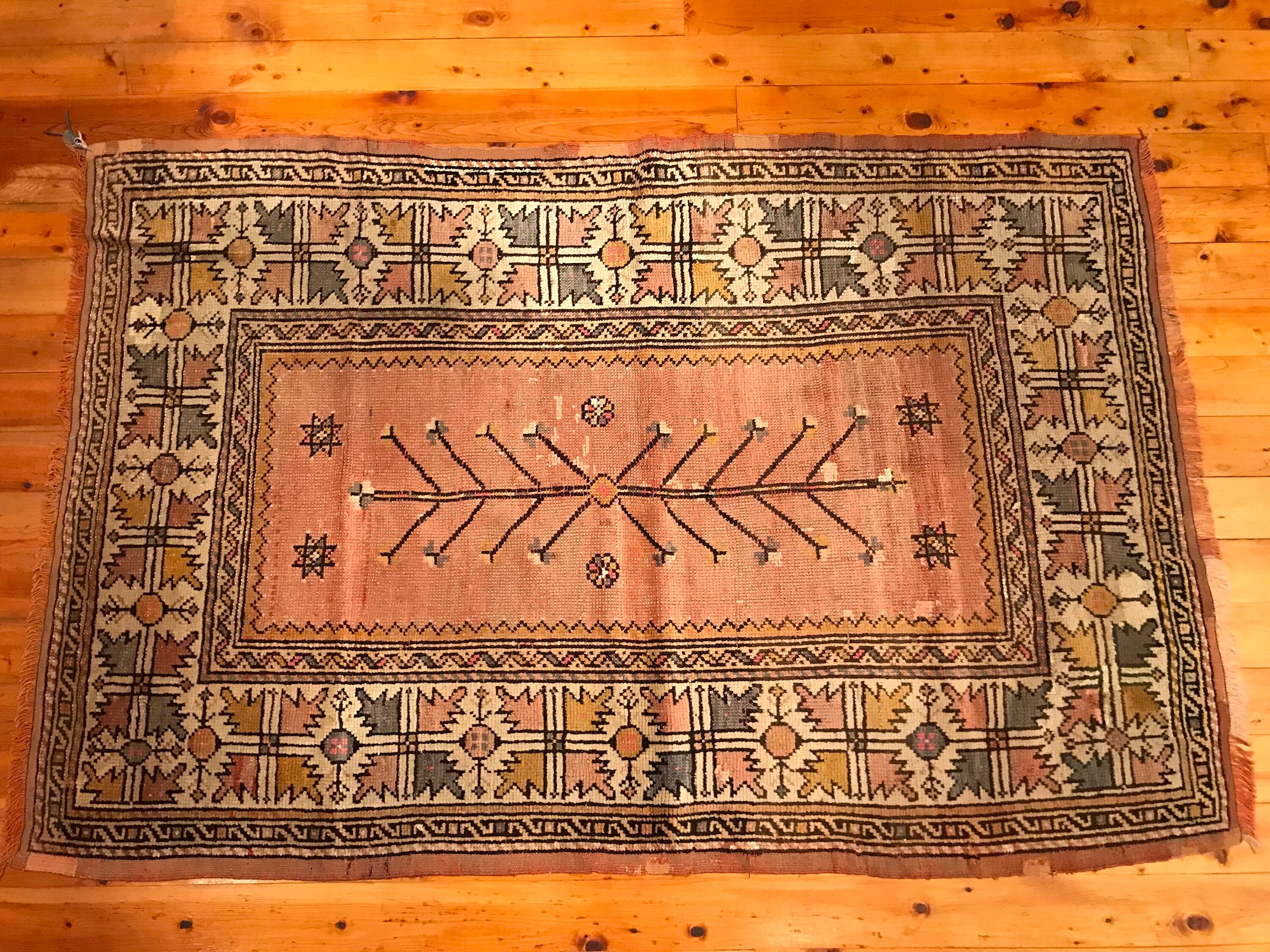 【まろ】くすみレッド　グレー　ヴィンテージトルコラグ　No.508 Turkish milas rug - Etsy 日本