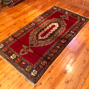 Turkish Rug 7&#39;8”x3’11” Vintage Maden Carpet Rug Oriental Handmade Natural Dyes Tribal Wool Eclectic Handwoven Bohemian GK16