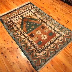 Turkish Rug, Turkish Rug 6&#39;3&quot;x4&#39;0&quot; Vintage Konya Rug Carpet Oriental Handmade Natural Dyes Tribal Wool Eclectic Handwoven Bohemian GK389