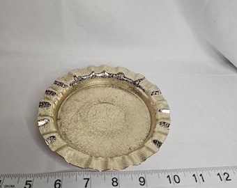 Vintage Tin Gold Colored Pin Talerz/Popielniczka Krackle Finish